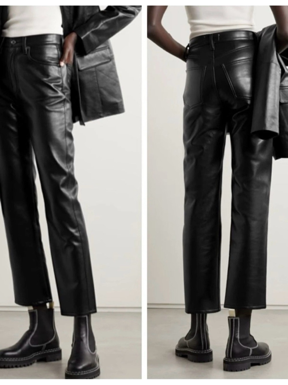 Agolde Women's Black Recycled Leather 90's Pinch Waist Pants Size 25 Grunge